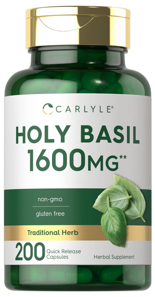 Carlyle Holy Basil Capsules | 200 Count | Tulsi Holy Basil Leaf Extract | Herbal Supplement | Non-GMO, Gluten Free