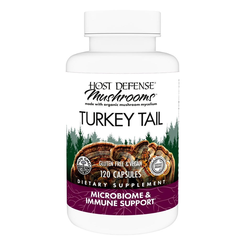 Host Defense Turkey Tail Capsules - Supplément digestif pour la santé et la réponse immunitaire - Supplément de champignons pour le soutien gastro-intestinal et microbiome Gut - 120 capsules (60 portions)*