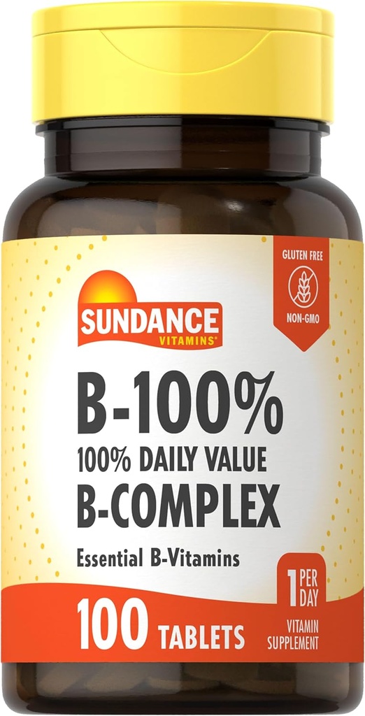 Sundance Vitamine B-Complex Valeur quotidienne 100 comprimés Suppléments végétariens, sans OGM et sans gluten