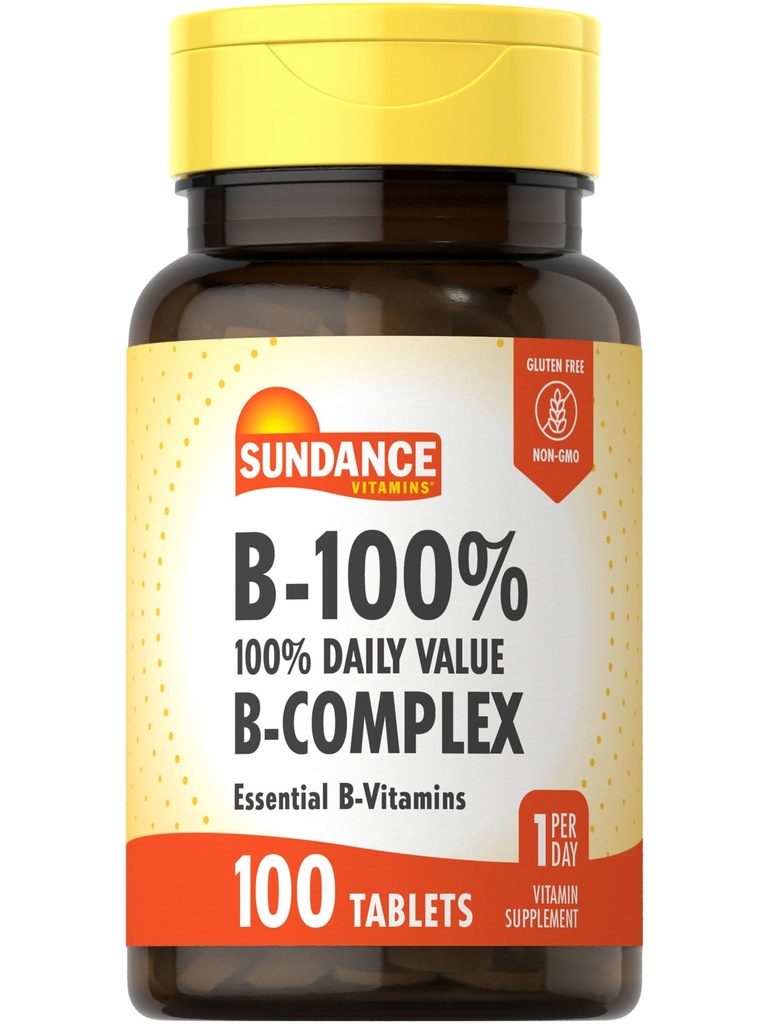 Sundance Vitamine B-Complex Valeur quotidienne 100 comprimés Suppléments végétariens, sans OGM et sans gluten