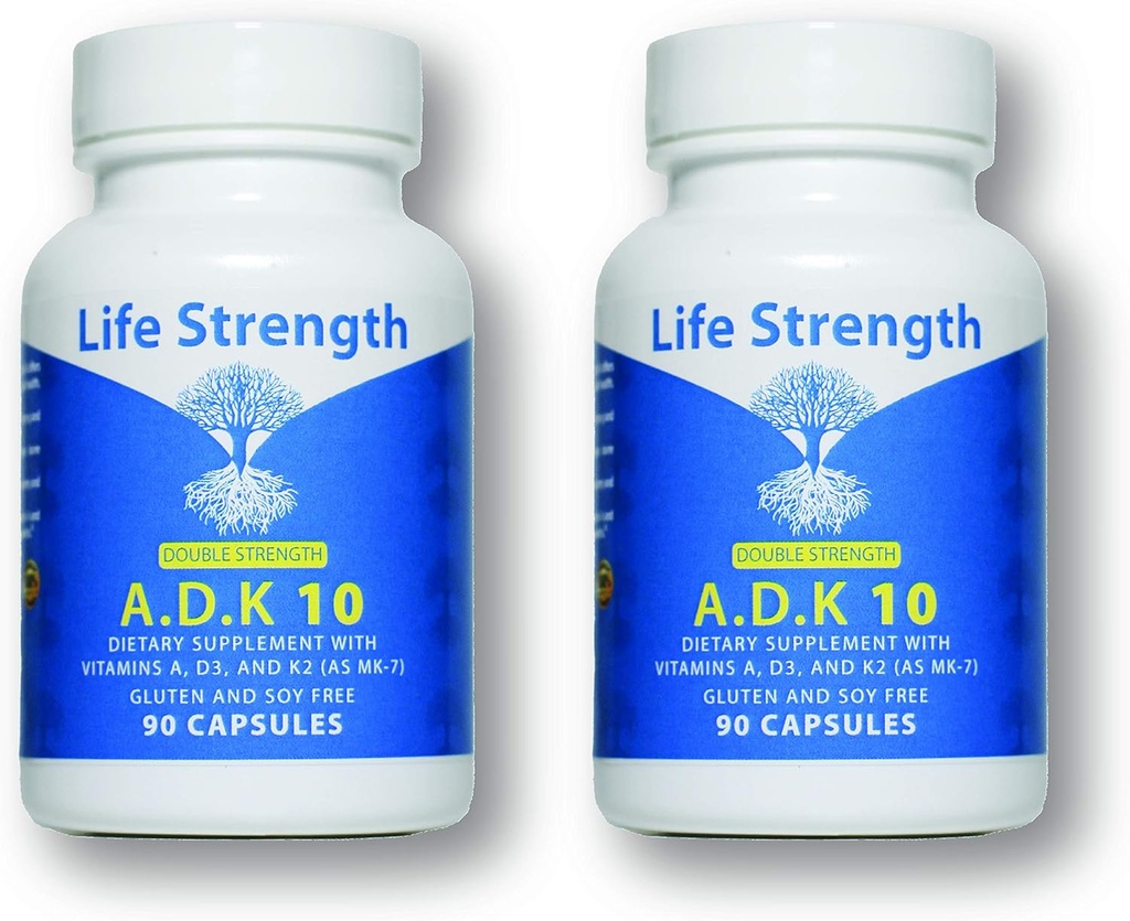 Supplément ADK 10 (180 Nombre) - Vitamines préparées par le médecin A1, D3 et K2 (sous forme de MK7) pour la santé des os - Soutien du système immunitaire - Sans gluten, sans soja, sans OGM - 90 capsules