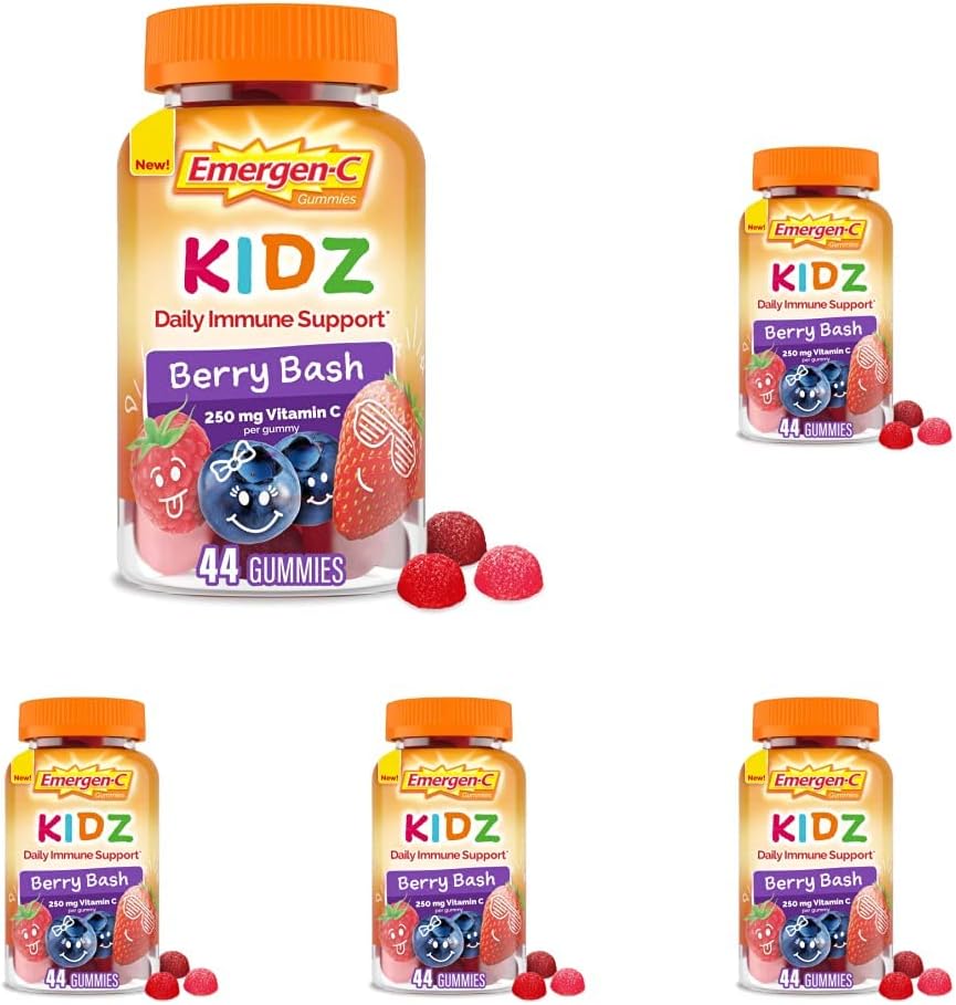 Emergen-C Kidz quotidien de soutien immunitaire suppléments alimentaires, Gommies aromatisées avec des vitamines C et B pour le soutien immunitaire, Berry Bash - 44 Compte (paquet de 5)