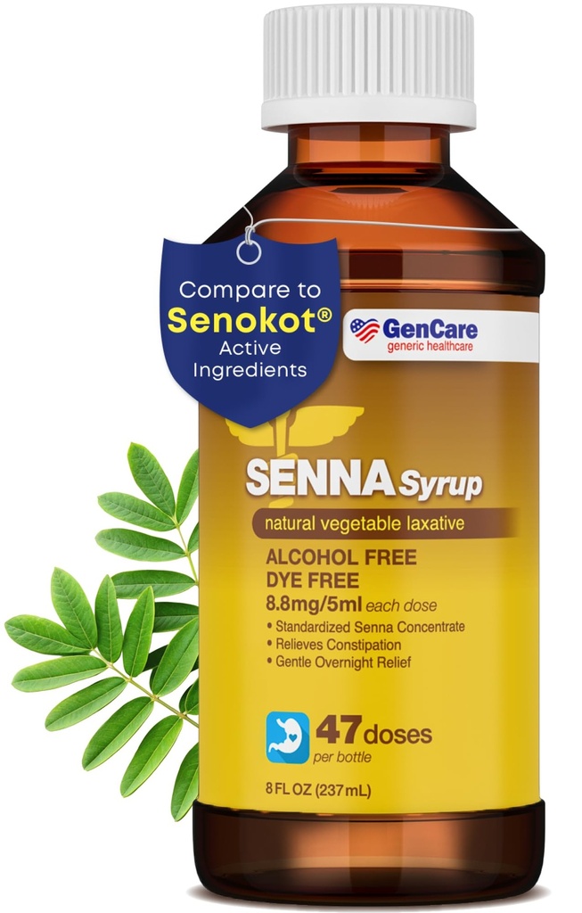 GenCare - Senna Syrup Liquide Laxatif (8 Fl Oz bouteille) Tous les Sennosides Légumes naturels Ingrédient actif