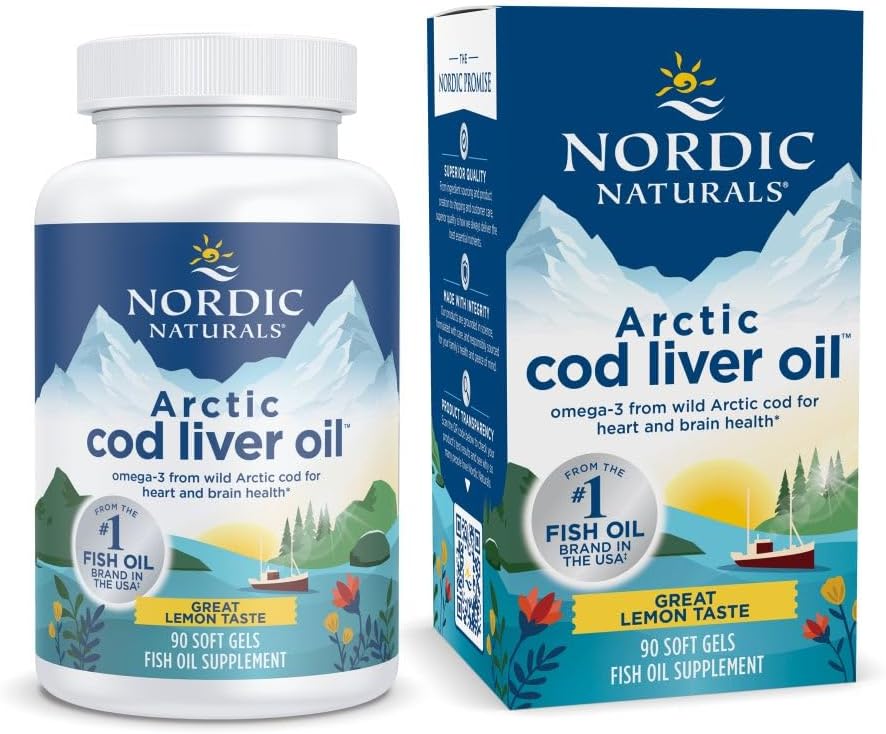 Nordic Naturals Arctic Cod Liver Oil, Lemon - 90 Soft Gels - 750 mg Total Oméga-3 avec EPA et DHA - Santé du coeur et du cerveau, immunité en santé, bien-être général - Non-OGM - 30 portions