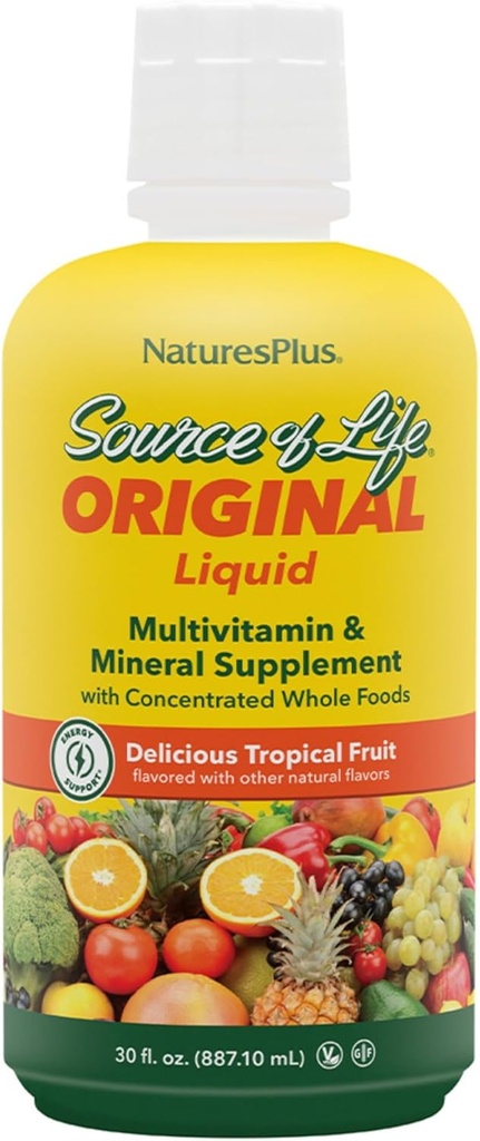 NaturesPlus Source de vie Fruits liquides et tropicaux - 30 fl oz - Multivitamines et suppléments minéraux - Sans gluten, végétarien - 30 portions
