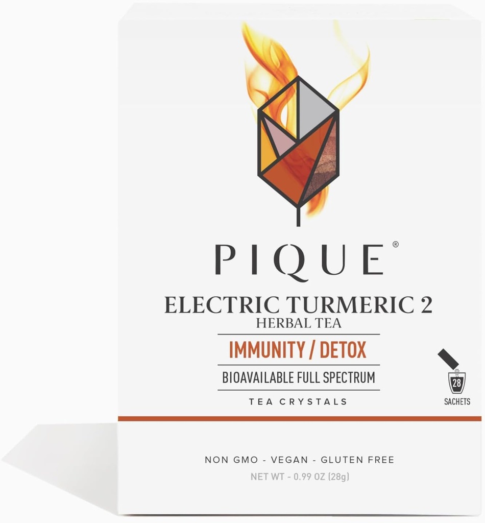 PIQUE Electric Turmeric 2 - Soutient l'immunité saine, la réponse inflammatoire naturelle, les sentiers de détox naturel et la peau radiante - 28ct bâtons de service unique (paquet de 1)