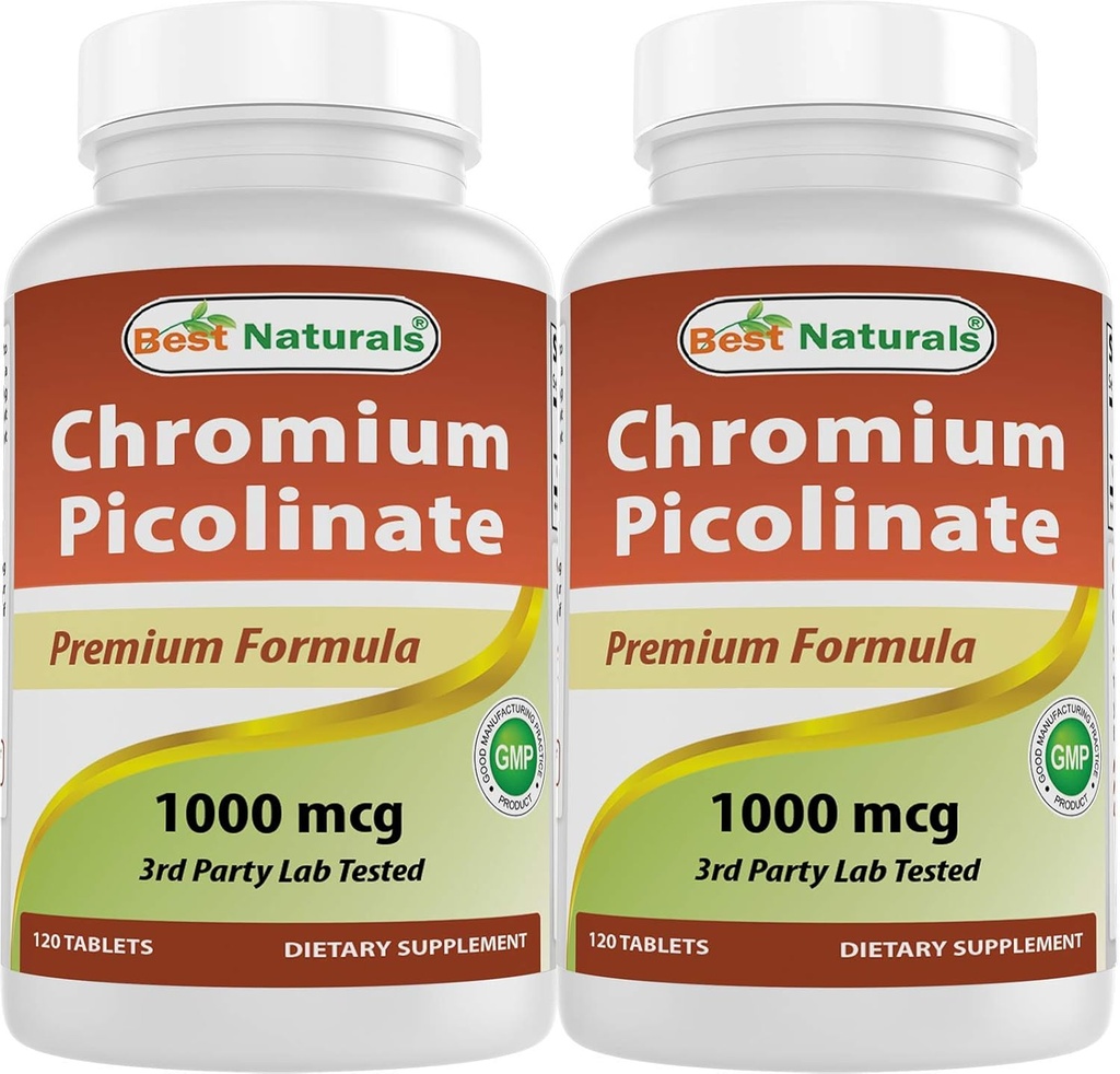 Meilleurs produits naturels Picolinate de chrome 1000 mcg 120 Comprimés (120 Nombre (paquet de 2))