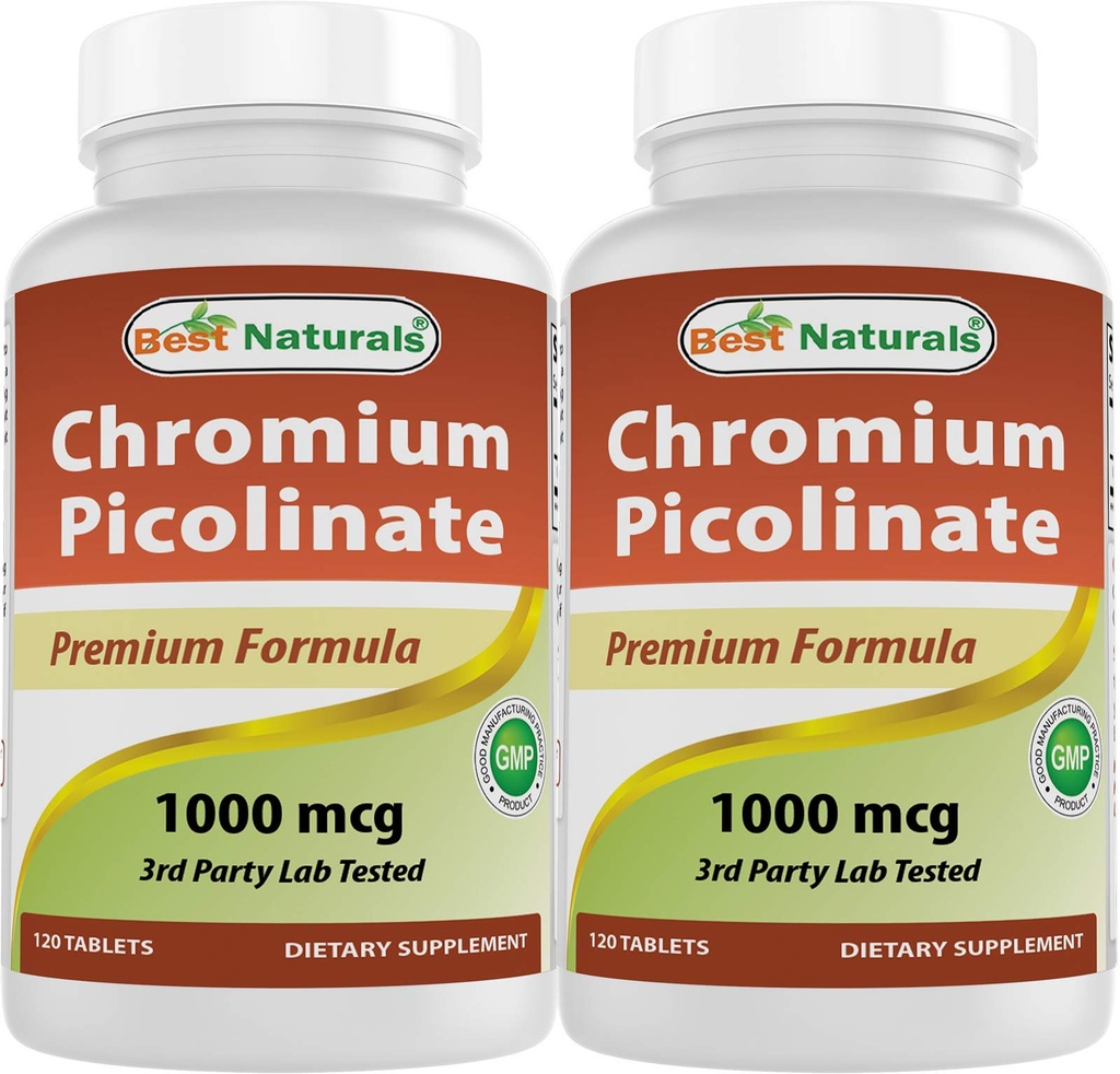 Meilleurs produits naturels Picolinate de chrome 1000 mcg 120 Comprimés (120 Nombre (paquet de 2))