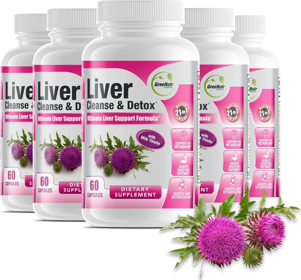 GreeNatr Liver Cleanse Detox & Repair Formula – Milk Thistle, Berberine, Ginger, Beet Root, Dandelion Root, Artichoke Extract, and Chanca Piedra for Optimal Liver Health Support (6 Bottles)
