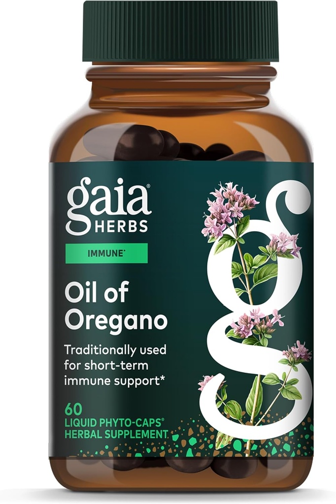 Huile de gaïa d'origan - Supplément de soutien immunitaire et antioxydant - avec huile d'origan, carvacrol et thymol* - 60 capsules de phyto-capsules liquides véganes (30 jours)