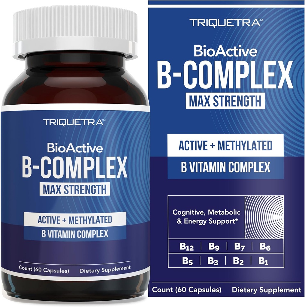 Complexe BioActive Vitamine B - Complexe prêt à recevoir du sang, complexe Méthylé B - présentant du méthylfolate, 3 formes bioactives de B12, BenfoPure® B1 & Pantesin® B5 - 12 B Vitamines dans les doses cliniques - 60 portions