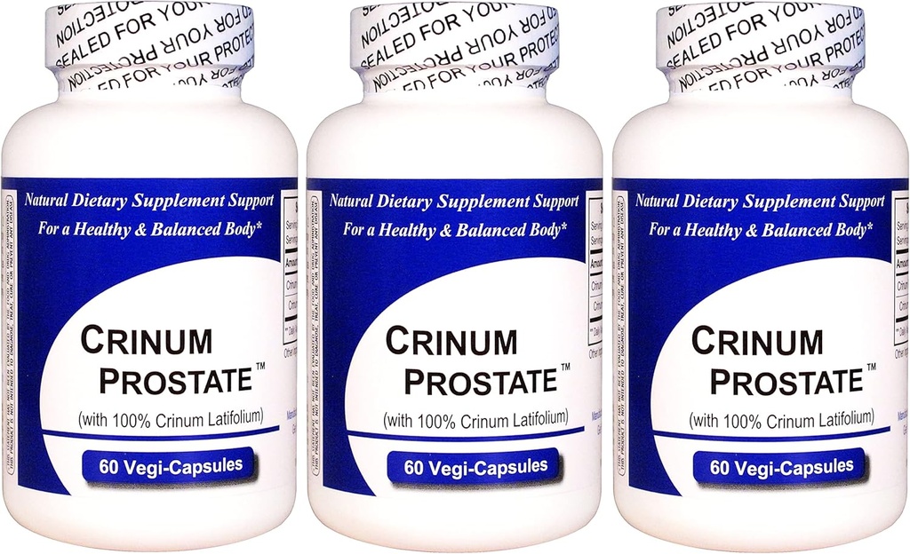 Crinum Prostate 3-Pack (60 Vegi Caps par bouteille) 100% concentré Vietnamien Crinum Latifolium, contient NO charges synthétiques telles que le dioxyde de silicone, Talc, Magnésium Stéré, etc.