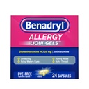 Benadryl Liqui-Gels Allergie Médecine, Capsules de gel liquide sans colorant avec 25 mg de Diphenhydramine HCl Antihistamine pour soulager les symptômes d'allergie et de froid comme Runny Nez et éternuement, 24 ct