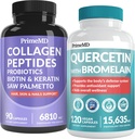 27-en-1 Peau de cheveux et ongles Vitamines (6810mg) avec/Biotine et Collagène Vitamines de croissance des cheveux avec probiotiques et Palmetto de scie, 90 ct - 28-en-1 Quercetine avec Bromelain pour la défense quotidienne immunitaire (120ct)