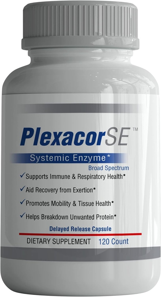 Nouveau Plexacor Multi-enzymes Fibrin Defense, 6-en-1 SuperEnzyme Blend avec Rutin, Serrapeptase et curcuma supérieur pour un soutien immunitaire sain - 120 comte