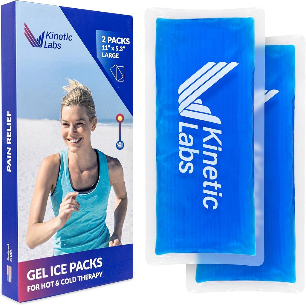 Pochettes glacées en gel réutilisables pour blessures par Kinetic Labs (2 packs) - Pochettes froides chaudes pour blessures 11" x 5,3" - Pochettes glacées souples pour la tête du dos Poitrine du cou de l'épaule Poitrine des pieds de l'anse Chirurgie (Grande)
