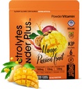 PoudreVitamine Electrolytes Poudre Plus (50 portions) Mangue Passionfruit Electrolyte Poudre Zéro Calorie Keto, 0 Sucre, Pas de Maltodextrine,1000mg Potassium,120mg Calcium,120mg Magnésium, Poudre d'hydratation