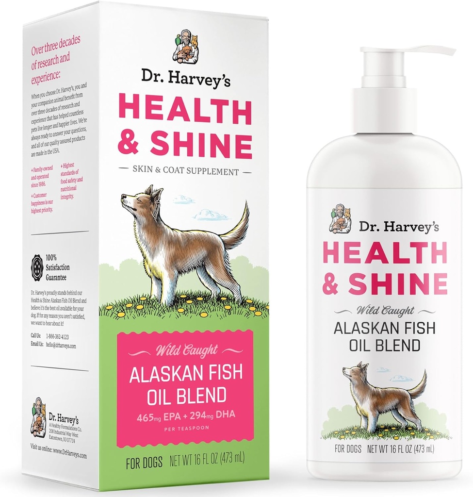 Dr Harvey's Health & Shine Alaskan Fish Oil Blend pour chiens - soutient le cœur, le cerveau et les yeux sains (16 fl. oz.)