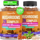 Gommies de champignons pour adultes 4000mg, Suppléments Cerveau pour mémoire et focus, 26 en 1 Complexe de complément de champignons avec Ashwagandha & Lion's Mane, Turkey Tail, Reishi, Cordyceps, Organic, 120 Comte