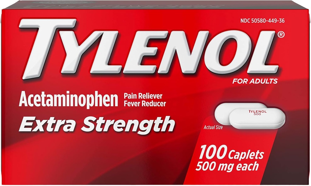 TYLENOL Extra Strength Pain Reliever & Fever Reducer 500 mg, Caplets 100 ea Pack of 2