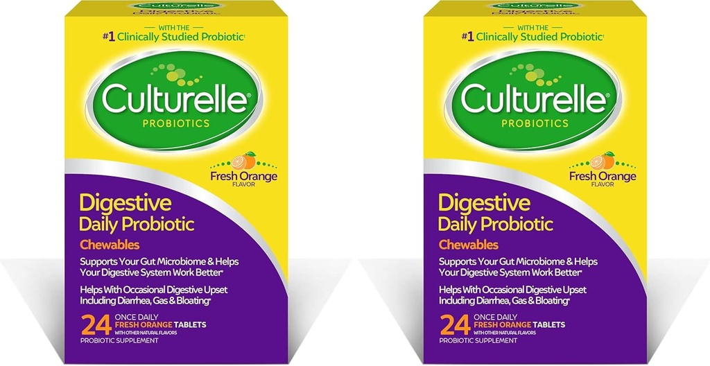 Culturelle Digestive Health Daily Probiotic Chewables, Probiotic pour les hommes et les femmes, la souche probiotique la plus étudiée cliniquement, 10 milliards d'UFC, soutient la diarrhée occasionnelle, le gaz et le ballonnement, 24 comtes
