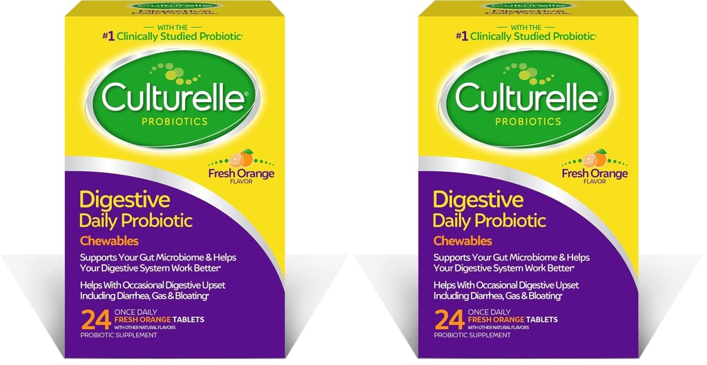 Culturelle Digestive Health Daily Probiotic-Chewables,Probiotic Pour les hommes et les femmes,Most cliniquement étudié Probiotic-Strain,10 milliards d'UFC,supports occasionnels Diarrhée,Gas,Bloating, 24 Compte (paquet de 2)