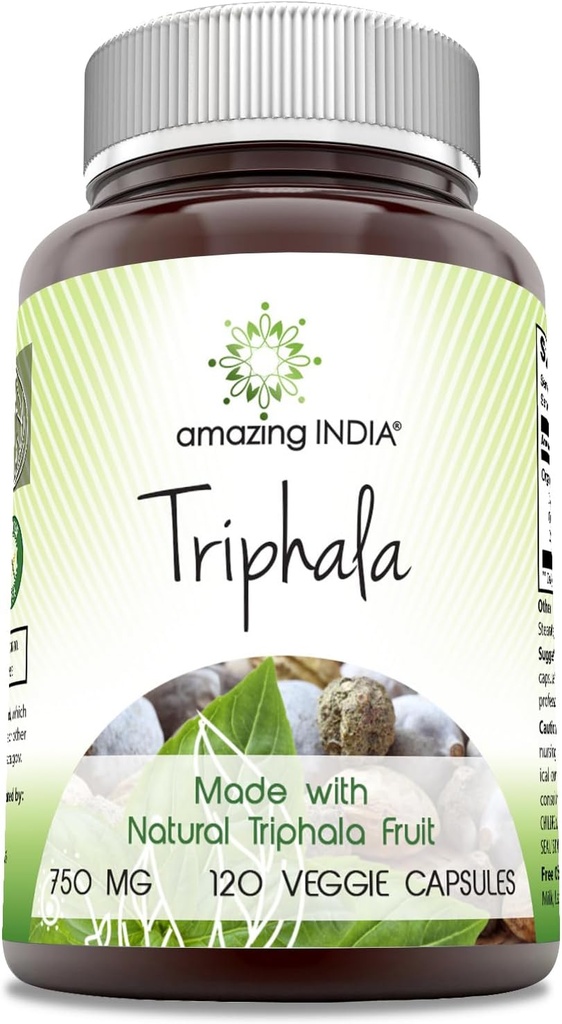 Inde incroyable Triphala (Fruits de Triphala naturel) Supplément de 750 Mg par portion de 120 Gélules sans gluten