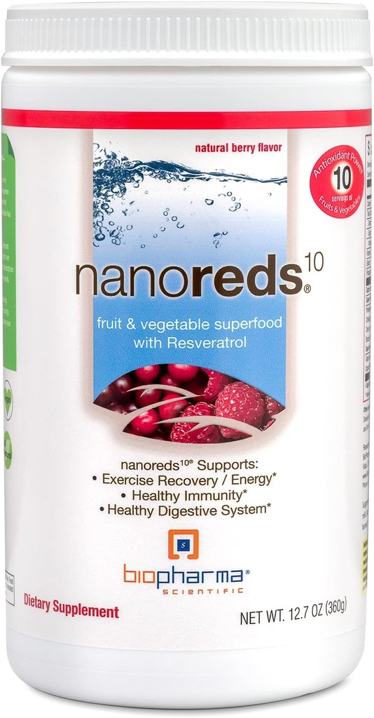 Biopharma Scientific Nanoreds: Reds Superfood Fruits & Légume Poudre Mélange de Smoothie pour la santé digestive et l'immunité avec les antioxydants, VitamineC, Elderberry, grenade, Berry Flavor, 30 portions