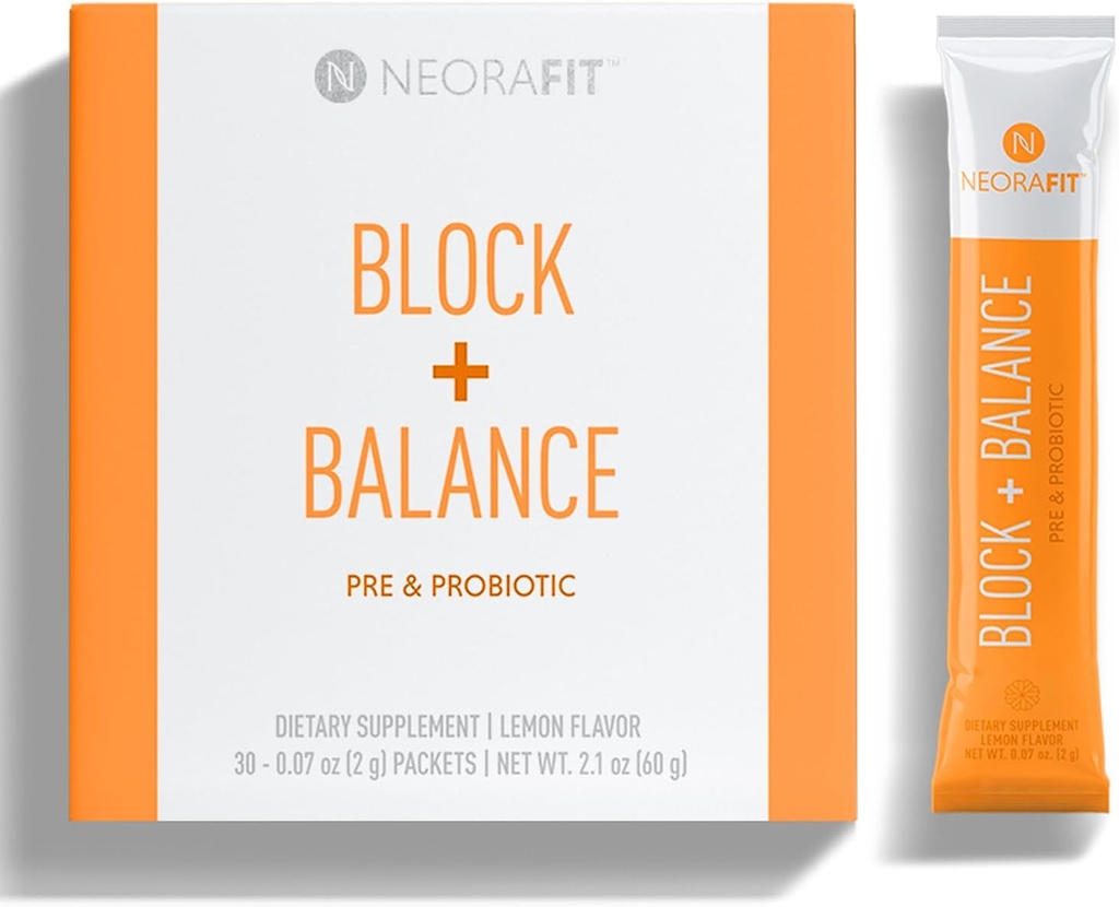 NeoraFit - Block+Balance Pre and Probiotic Powder - Usage quotidien, support de cravache, mélange de vitamine C & B, boîtes de bâton pratique - 30 Compte