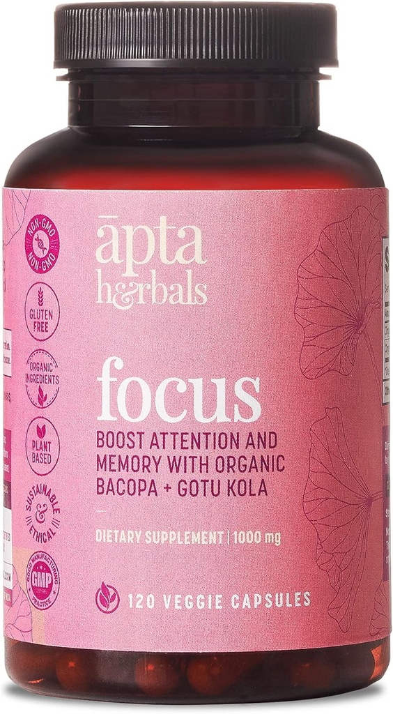 Focus, Herbal Supplements, 120 Veggie Capsules, Improves Focus, Concentration and Memory