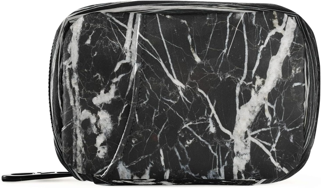 Black and White Marble Pill Box 7 Day Pill Case Travel Pill Organizer Bag with Zipper Portable Weekly Case Compact Size for Vitamine Supplement Holder