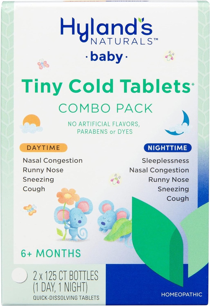 HylandS Baby Tiny Comprimés froids, Pack de valeur jour et nuit, Médecine pour nourrissons et bébés froids, Donner, Runny Nez et Toux Relief, 250 comprimés à dissolution rapide