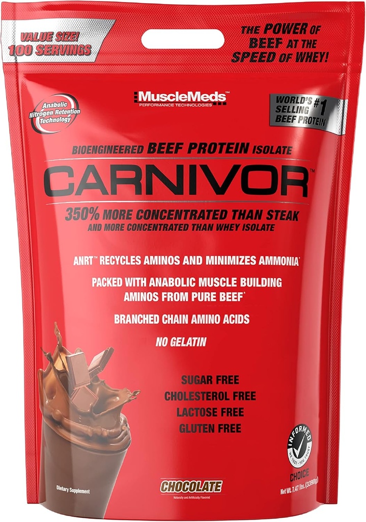 MuscleMeds Carnivor Poudre isolée de protéines de boeuf, chocolat, 7,47 lbs (003662)