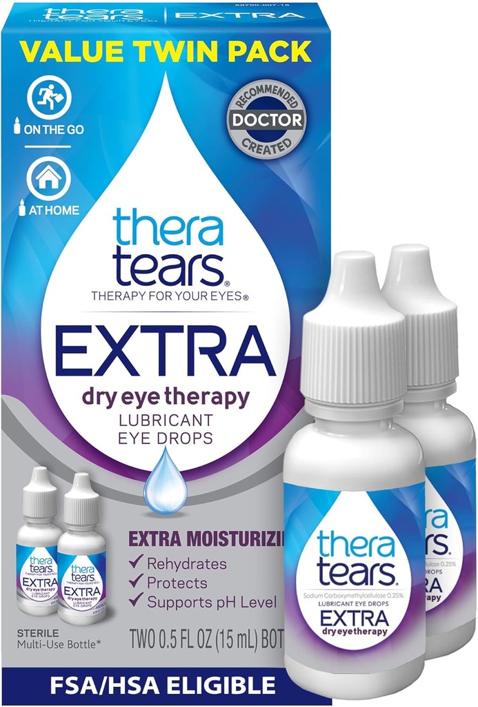 TheraTears extra gouttes d'œil sec, Twin Pack, 2 bouteilles x 0,5 fl oz (paquet de 1)