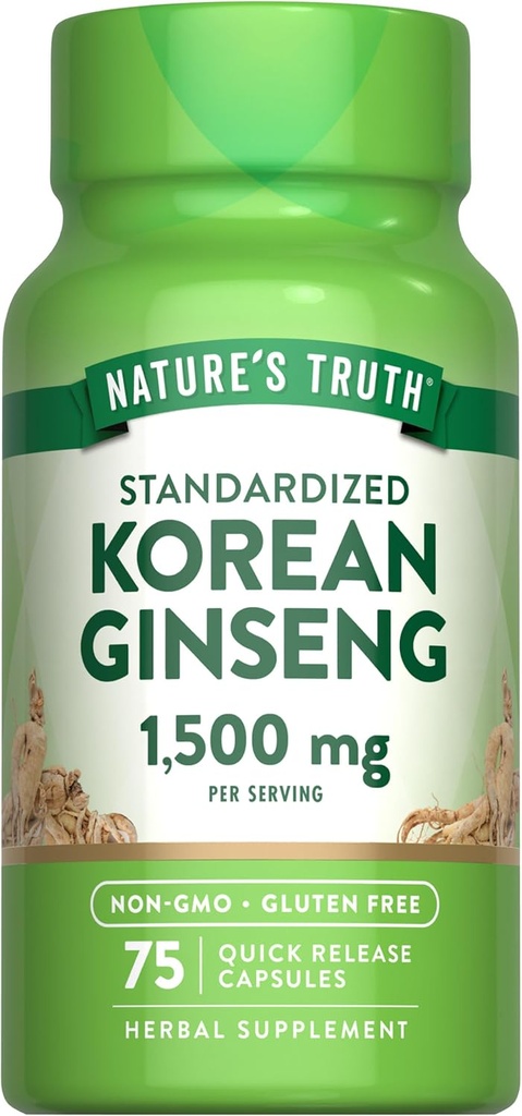 Nature's Truth Korean Ginseng Capsules | 75 Count | Standardized Extract | Non-GMO & Gluten Free Supplement