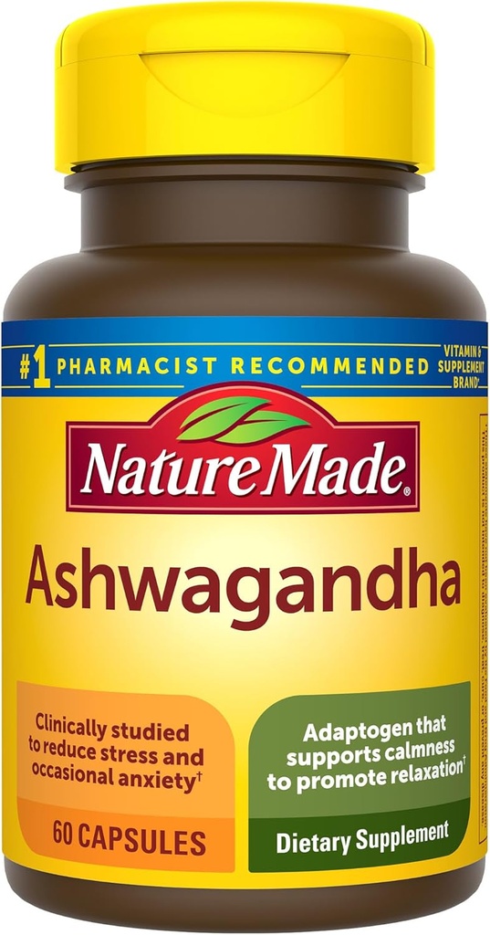La nature fait Ashwagandha Capsules 125mg pour le soutien du stress, 60 capsules, 60 jours d'approvisionnement