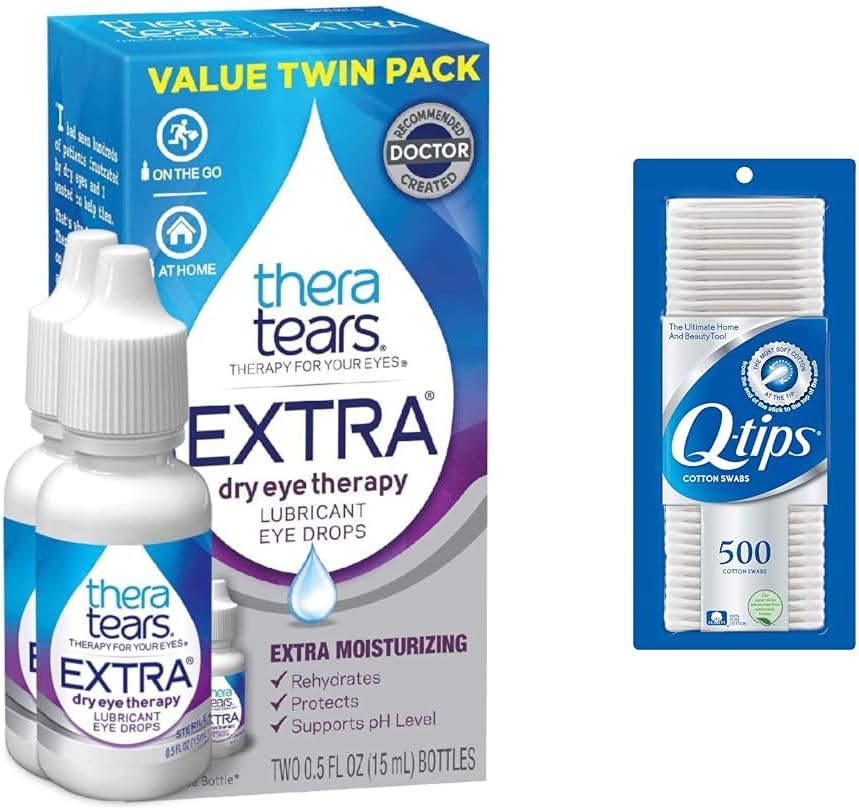 TheraTears extra sec gouttes oculaires 0,5 fl oz 2 Compte avec Q-Tips 100% coton swabs 500 Compte