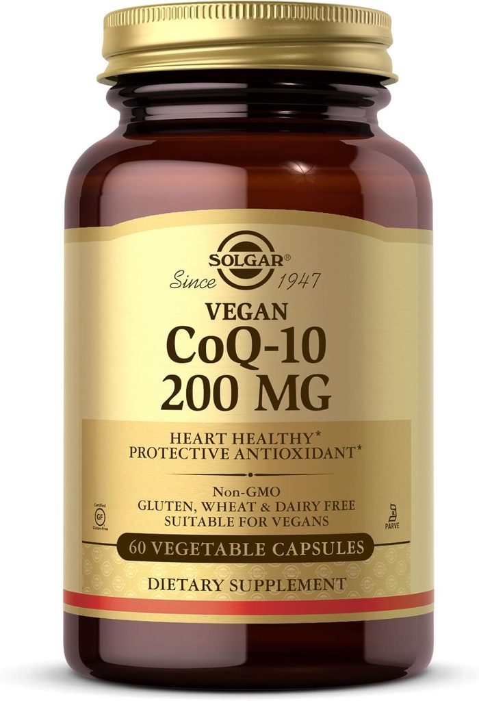Solgar Végétarien CoQ-10 200 mg, 60 Capsules végétales - Coenzyme Q10 (CoQ-10) Supplément - Vegan, sans gluten, sans produits laitiers, sans casher - 60 portions
