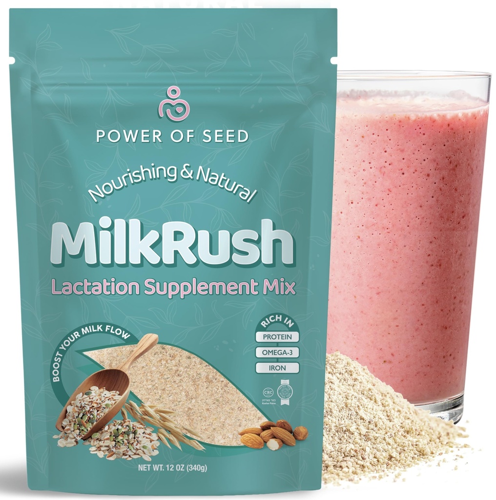 Laitrush Support d'allaitement maternel - Mélange de graines d'avoine et de boisson d'allaitement à l'amande - Booster de lait pour l'allaitement au sein Superfood Mix avec Omega 3, Fer et calcium - Certifié Kosher - Sac 12oz