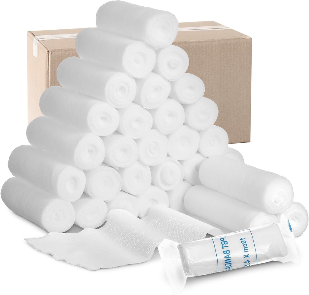Treela 100 Rolls Gauze Bandage, 4 en x 5 Yards, Bandes élastiques Emballage individuel Sterile Non Latex Premiers soins Plaques médicale respirante Gauze Roll Wrap pour la sécurité Wound Caring et les fournitures