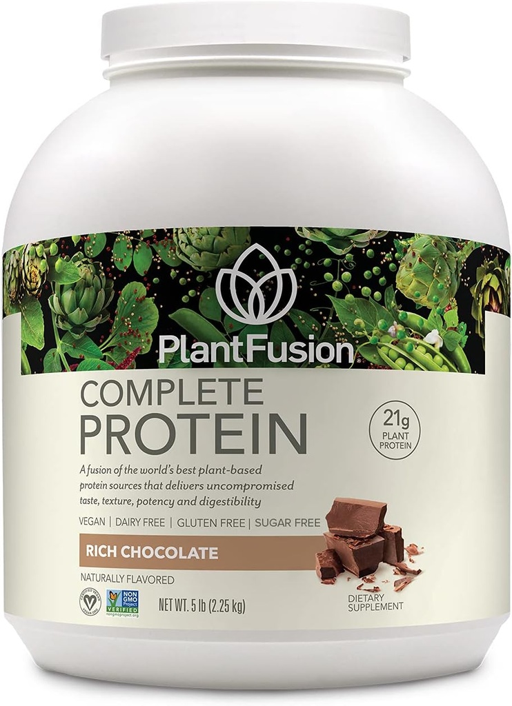 PlantFusion poudre de protéines végétaliennes complètes - Poudre de protéines végétales avec BCAA, enzymes digestives et protéines de pois - Keto, sans gluten, sans soja, sans lait, sans sucre, sans OGM - chocolat riche 5 lb