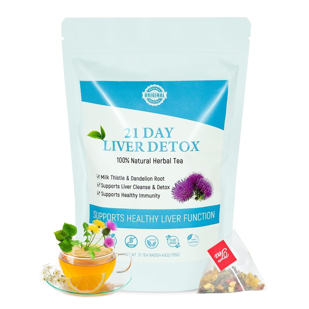 Laicuherb Lait Thistle Detox foie Thé pour la digestion et l'immunité, naturel 21 jours foie Nettoyer le thé à base de plantes pour le nettoyage du foie et soin de l'estomac, sans caféine, 21 sachets de thé