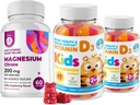 Gommies de vitamine D pour les enfants et les adultes 2000 UI et Gommies de magnésium - suppléments de vitamine D3 santé 1000UI - soutien immunitaire sans gélatine végétarienne avec des chews calm au magnésium sans sucre pour les enfants et les adultes