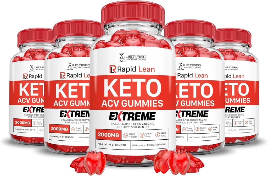 (5 Pack) Rapid Lean Keto ACV Gummies Extreme 2000MG Rapid Lean Keto Gummies Apple Cider Vinegar Formulated with Pomegranate Beet Juice Powder B12 Vegan Non GMO 300 Gummys