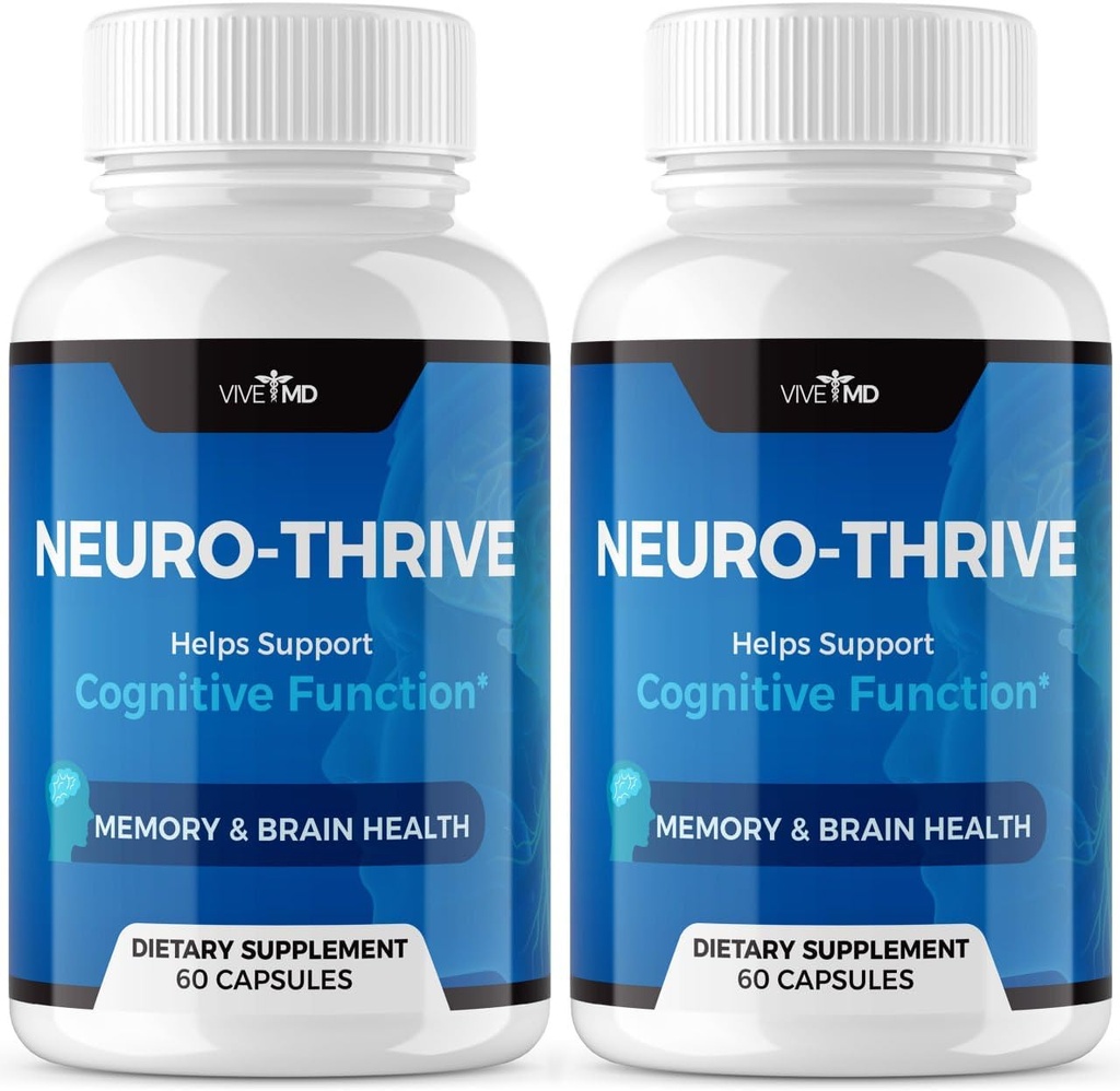 VIVE MD Neuro Thrive Cerveau Supplément - Formule Officielle - Neuro Thrive PQQ, Neuro Thrive pour la Force Extra avec Extrait Ginkgo Biloba, Extrait Ginseng Sibérien (2 Pack)