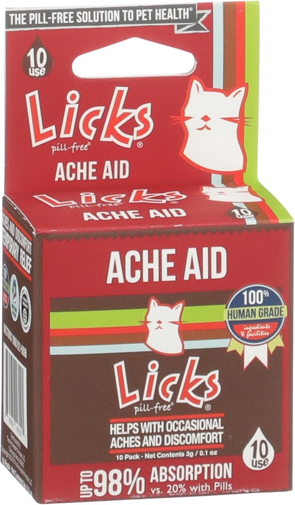 Licks Pill-Free Cat Ache Aid - Suppléments de chat curcuma et gingembre - Cat Health Approvisionnements & Pain Relief - Gel Packets - 10 Utilisation