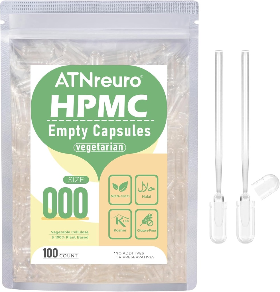 1000 Capsules Vegan vides avec 2 Micro Spoons - 100 Compte Capsule Végétarienne vide - Capsules de pilules vides pour suppléments de poudres