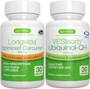 Longvida Curcumin 500mg + VESIsorb Ubiquinol-QH Advanced CoQ10 100mg Bundle, Ultra Biodisponible Curcumin avec Biodisponible et Ubiquinol à action rapide, par Igennus