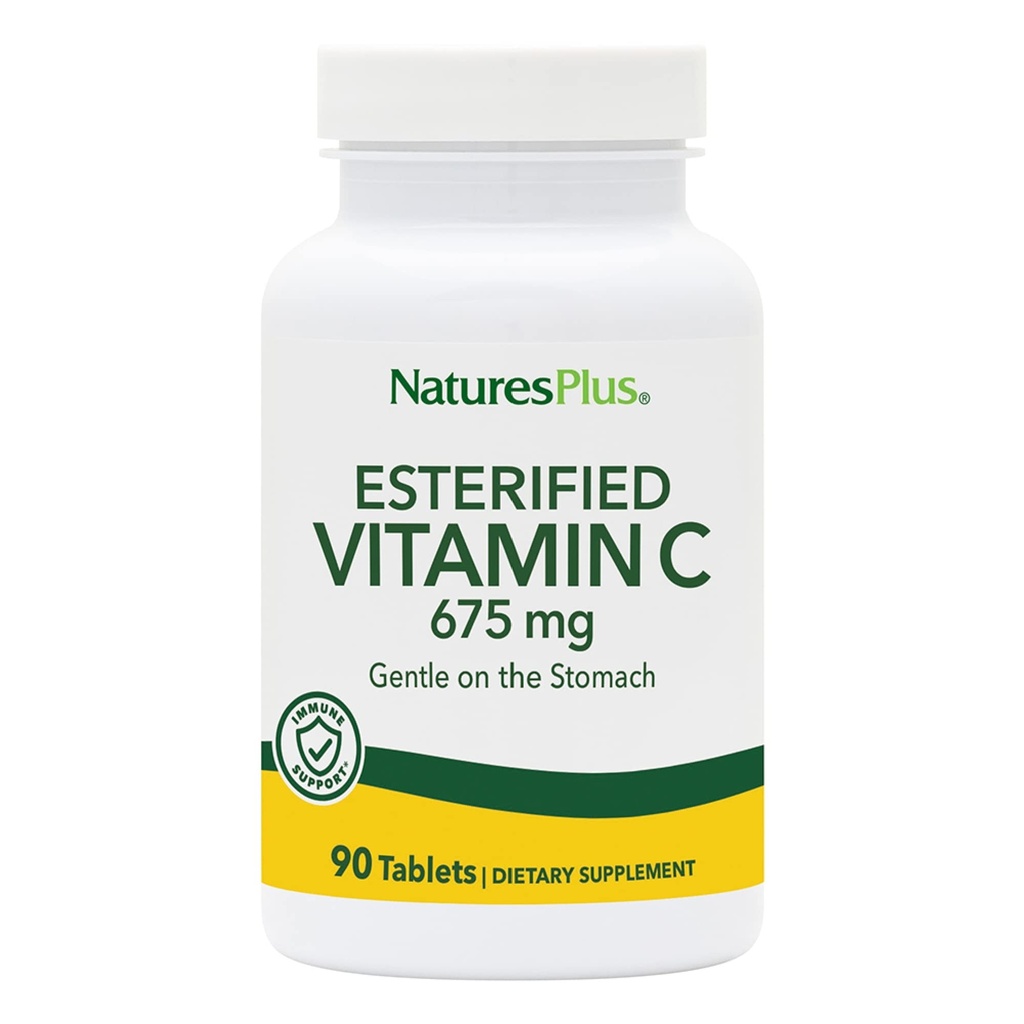 NaturesPlus Vitamine C - 675 mg, 90 comprimés - Doucement sur l'estomac - Végétarien, Sans gluten - 90 portions
