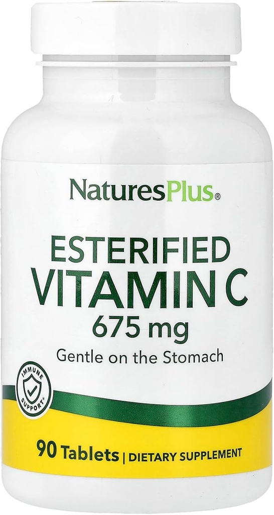 NaturesPlus Vitamine C - 675 mg, 90 comprimés - Doucement sur l'estomac - Végétarien, Sans gluten - 90 portions